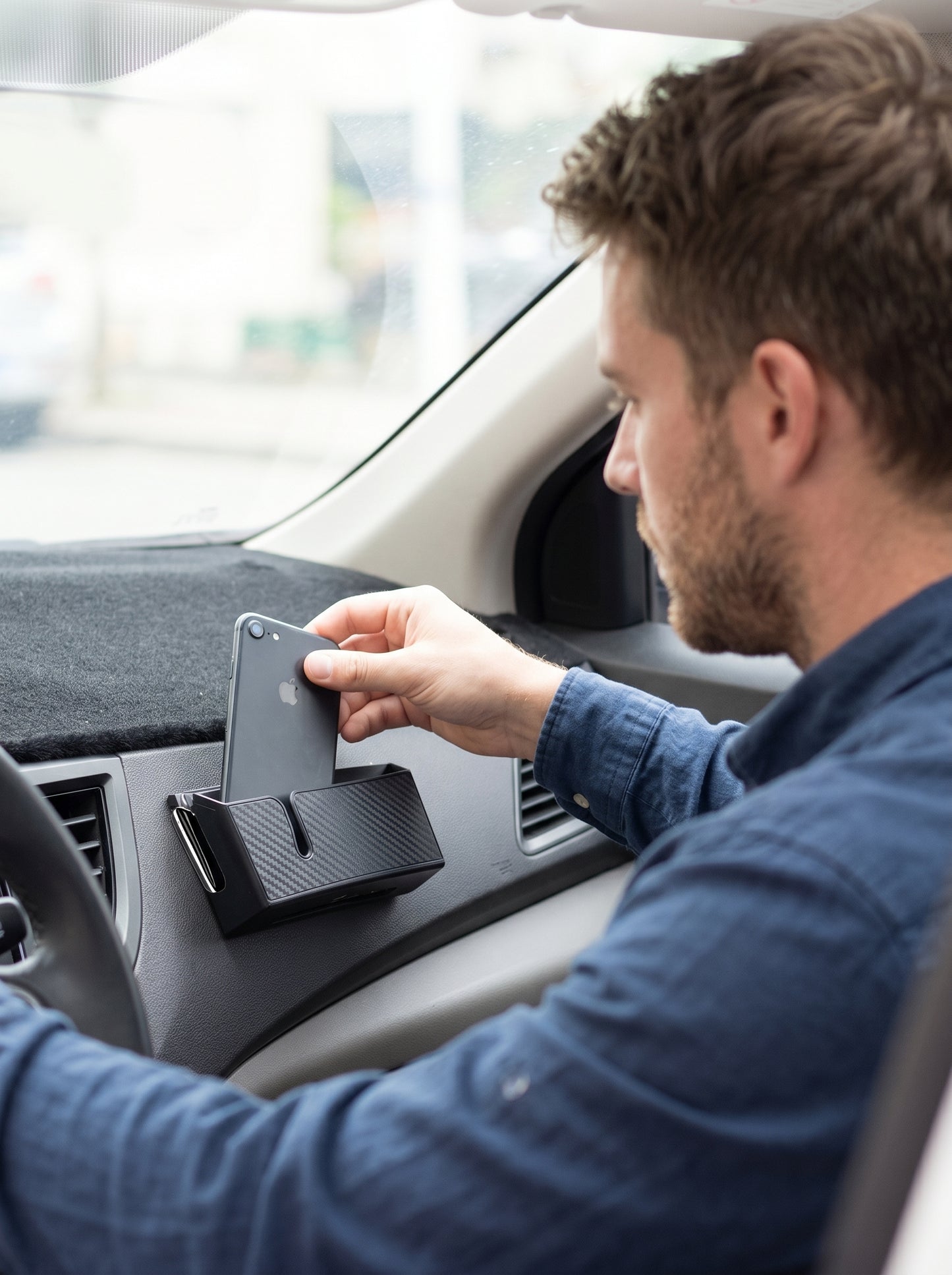 Carbon Fiber Pattern Car Phone  Storage Box | Removable Adhesive