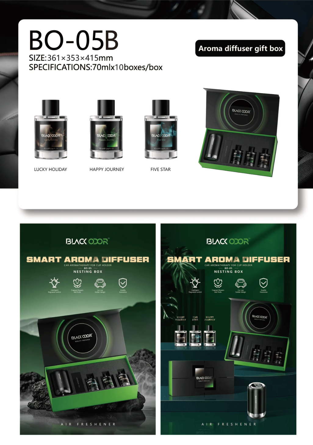 BLACK ODOR BO-05B Car Aromatherapy Diffuser Gift Set
