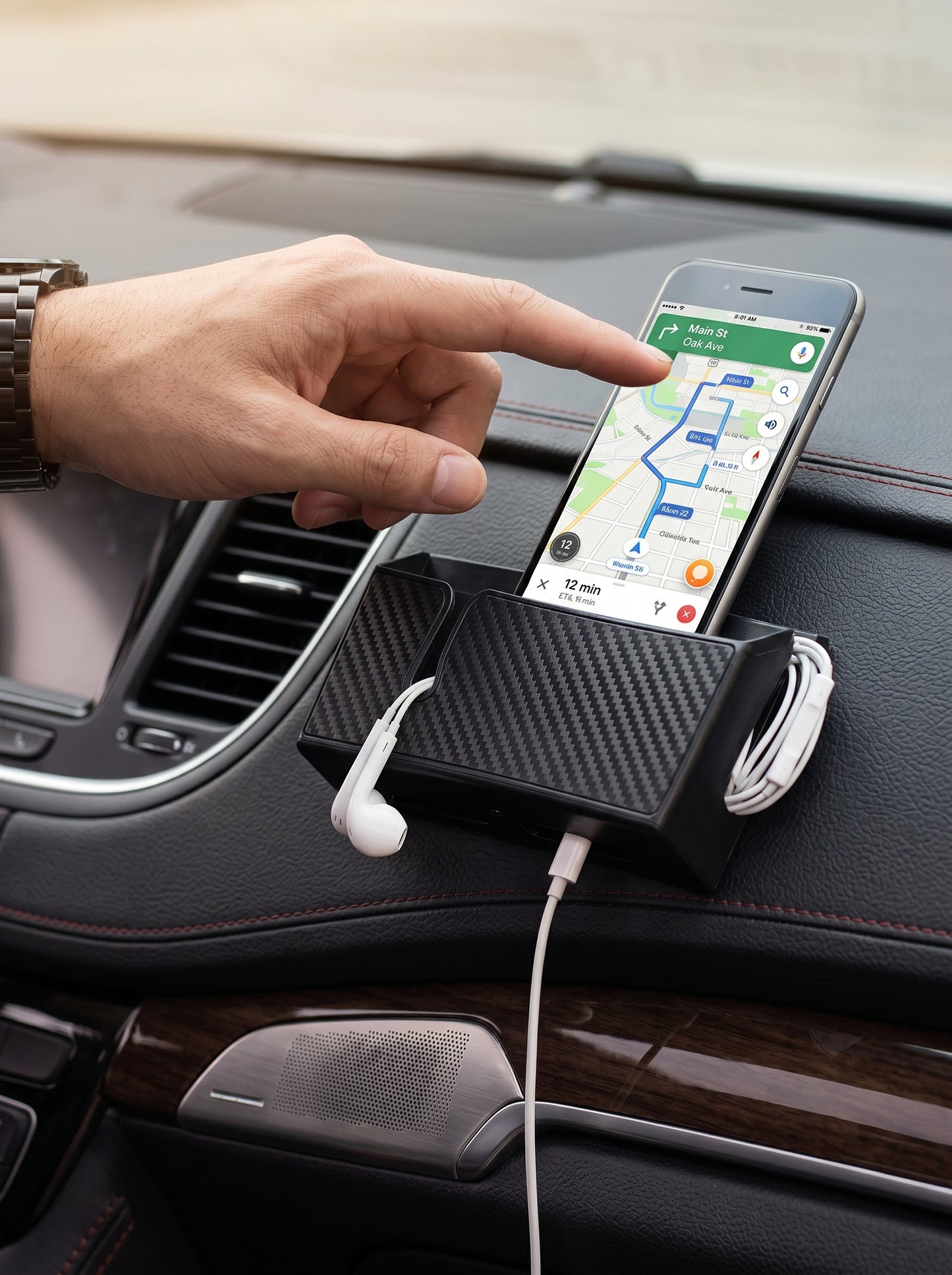 Carbon Fiber Pattern Car Phone  Storage Box | Removable Adhesive