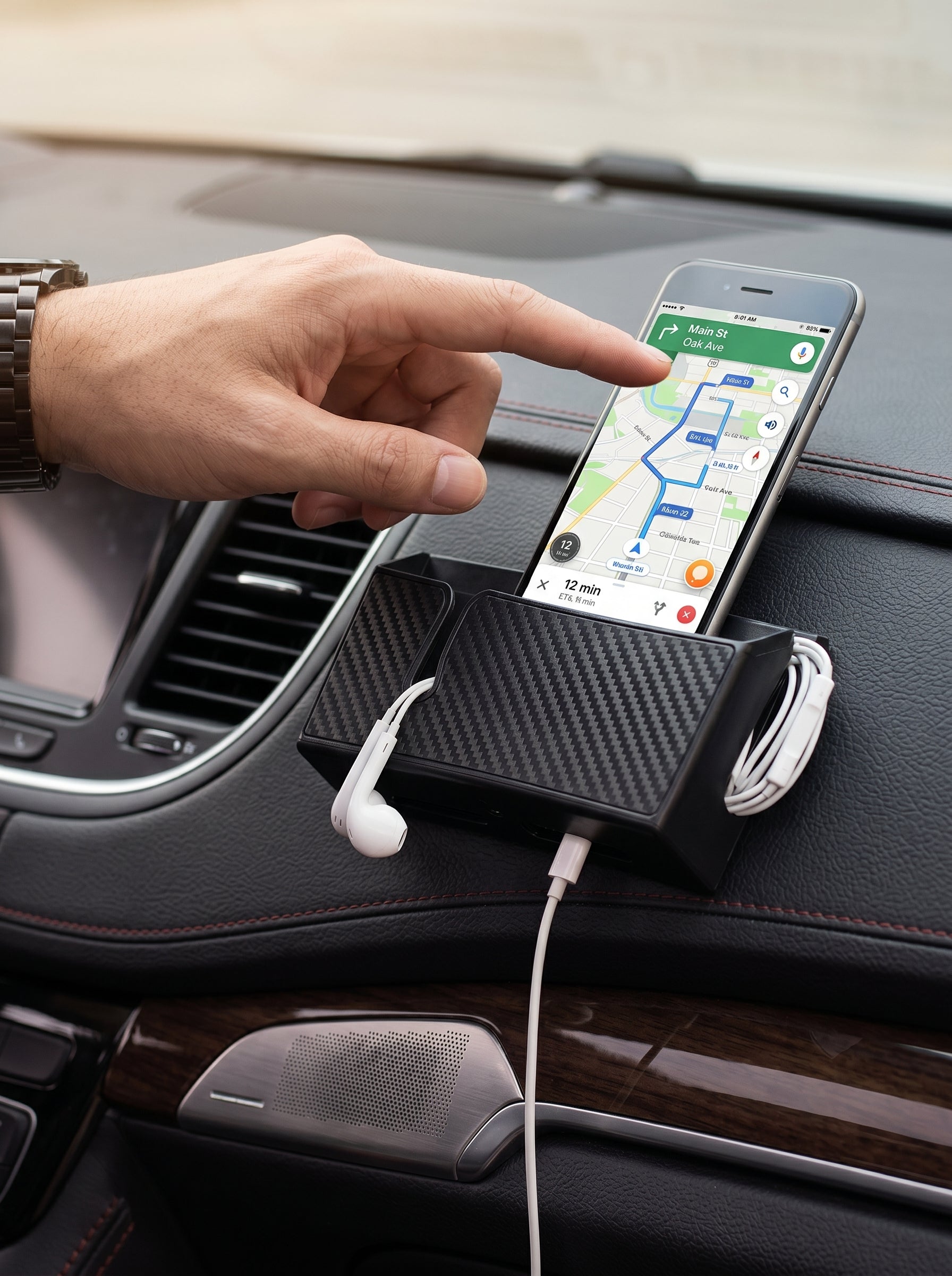 Carbon Fiber Pattern Car Phone  Storage Box | Removable Adhesive