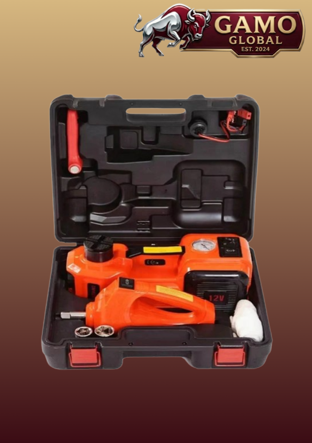 3-in-1 Car Emergency Kit | 5-Ton  Electric Hydraulic Jack + Tire Inflator + Impact  Wrench