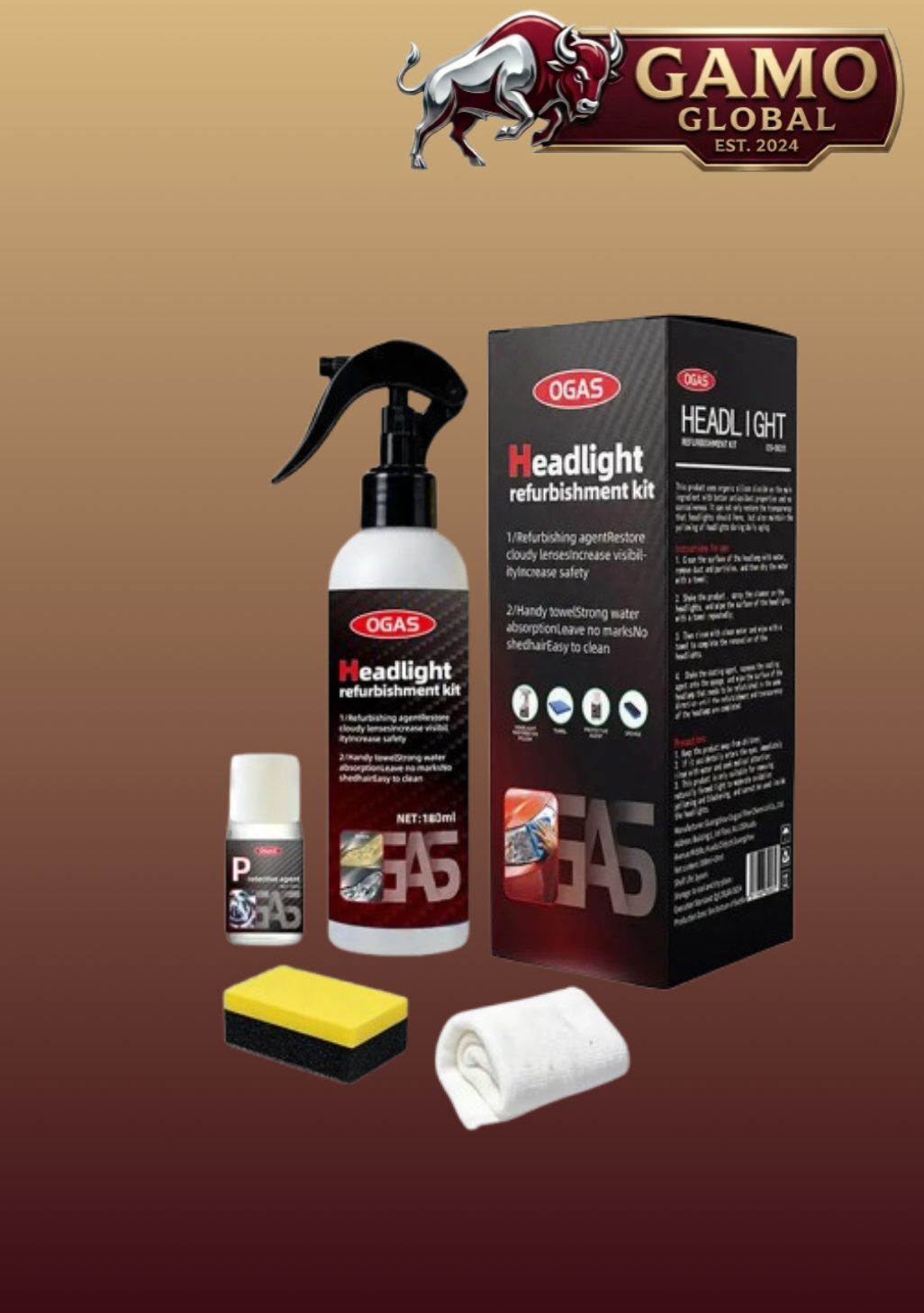 GAMO Global — Professional Headlight Restoration Kit |  Crystal Clear Results in Minutes